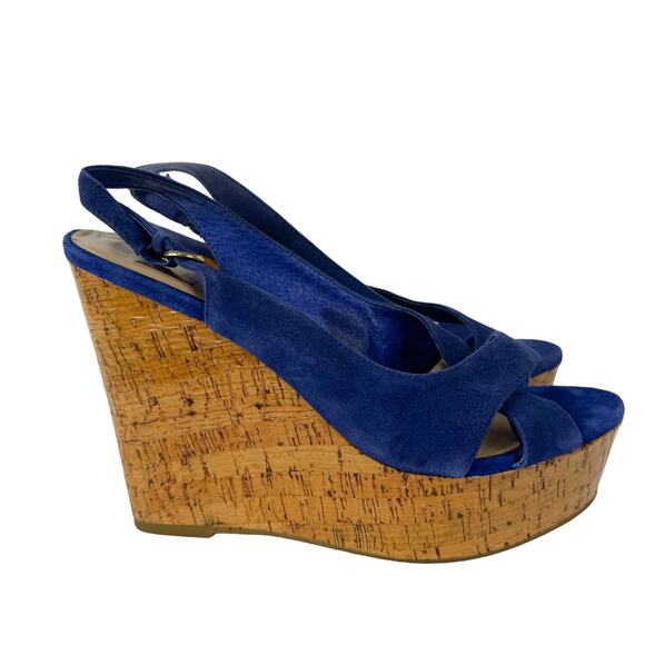 DOLCE VITA Women’s Jill Open Toe Slingback Wedge Sandal Suede Blue Size 10 - Picture 1 of 8